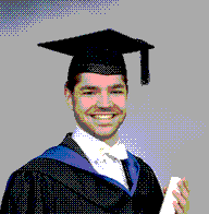 Luca Kollmer in graduation dress, rendered as a 16-colour EGA indexed portrait.